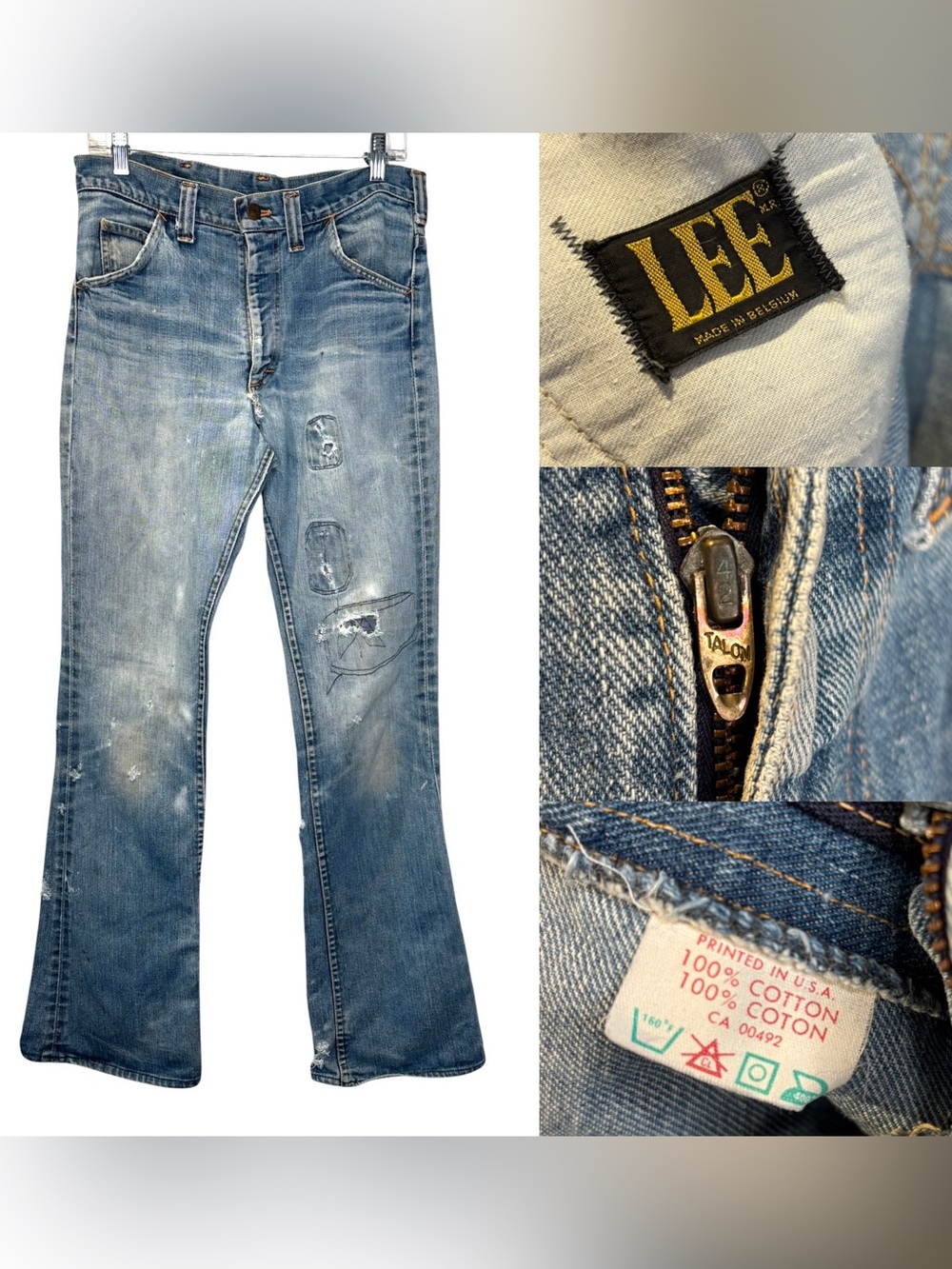 Vintage 80s Lee Riders Jeans Mens 32/34 Distressed Thrashed Talon 42 Belgium